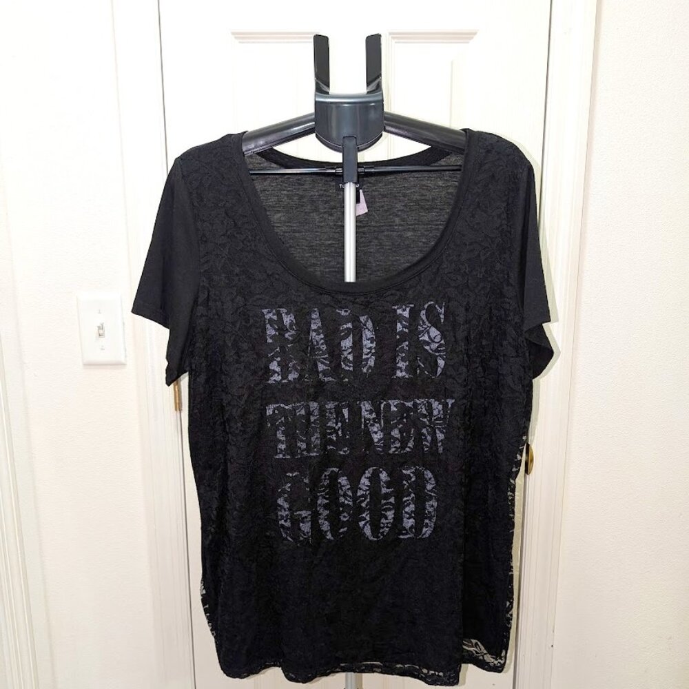 Torrid Bad Is The  New Good Lace Tee Shirt Short Sleeves 3 Plus 3X Black